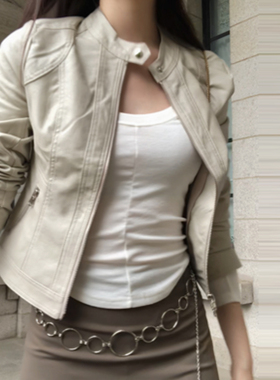 adelio韩代noble slim leather jacket 机车收腰皮夹克外套