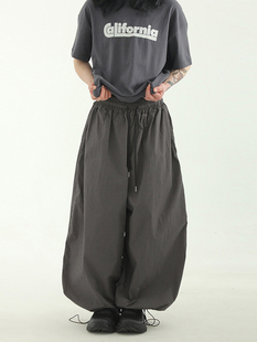 韩国代购23 paper wide balloon banding pants 尼龙宽松抽绳长裤