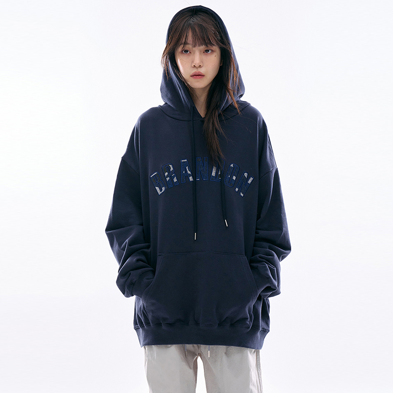 韩代Raucohouse Brandon applique over hoodie 宽松字母连帽卫衣