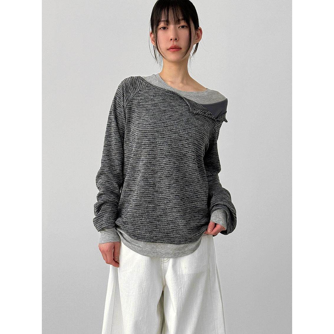 韩国代购26 button neck ralgan slub tee 设计师纽扣领口长袖T恤
