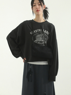 韩国代购 cotton 长袖 T恤 printed 字母印花短款 CRYSTAL 23F tee