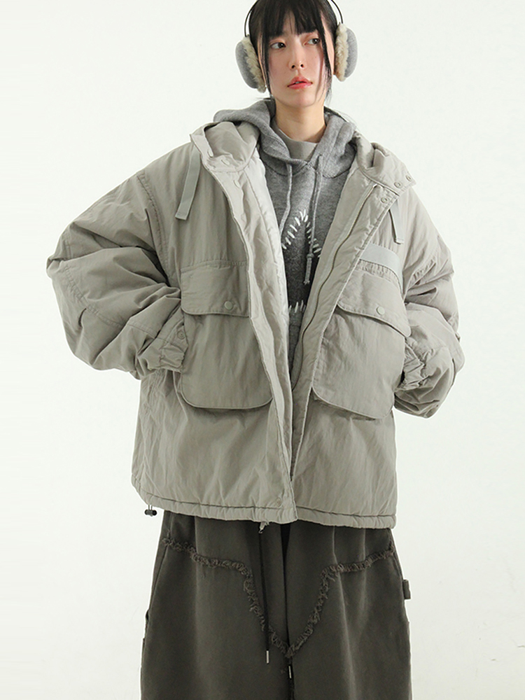 韩代23F/W cargo pocket hood padding jumper (unisex)连帽棉服