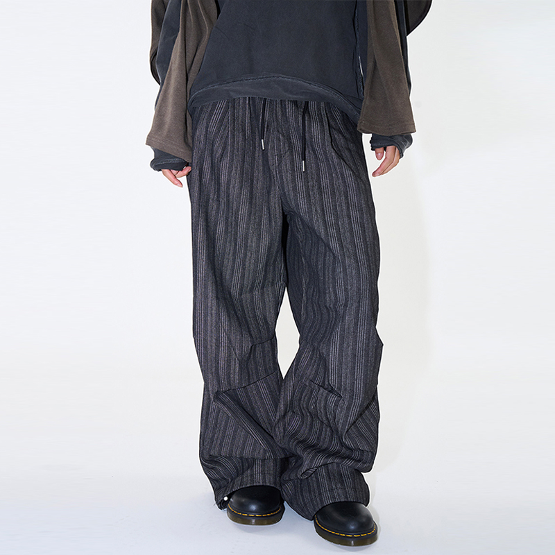 韩代Raucohouse线条宽松休闲长裤