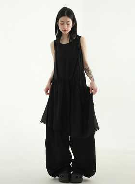 韩国代购25S/S wrinkled shirring sleeveless midi ops 连衣裙