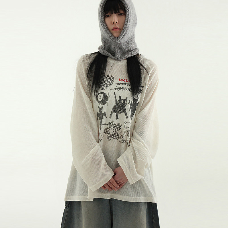 韩国代购25A/W drawing printed raglan knit tee (unisex)针织衫