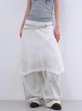 lowear韩代 punching lace layerd skirt 设计师款蕾丝抽绳半身裙