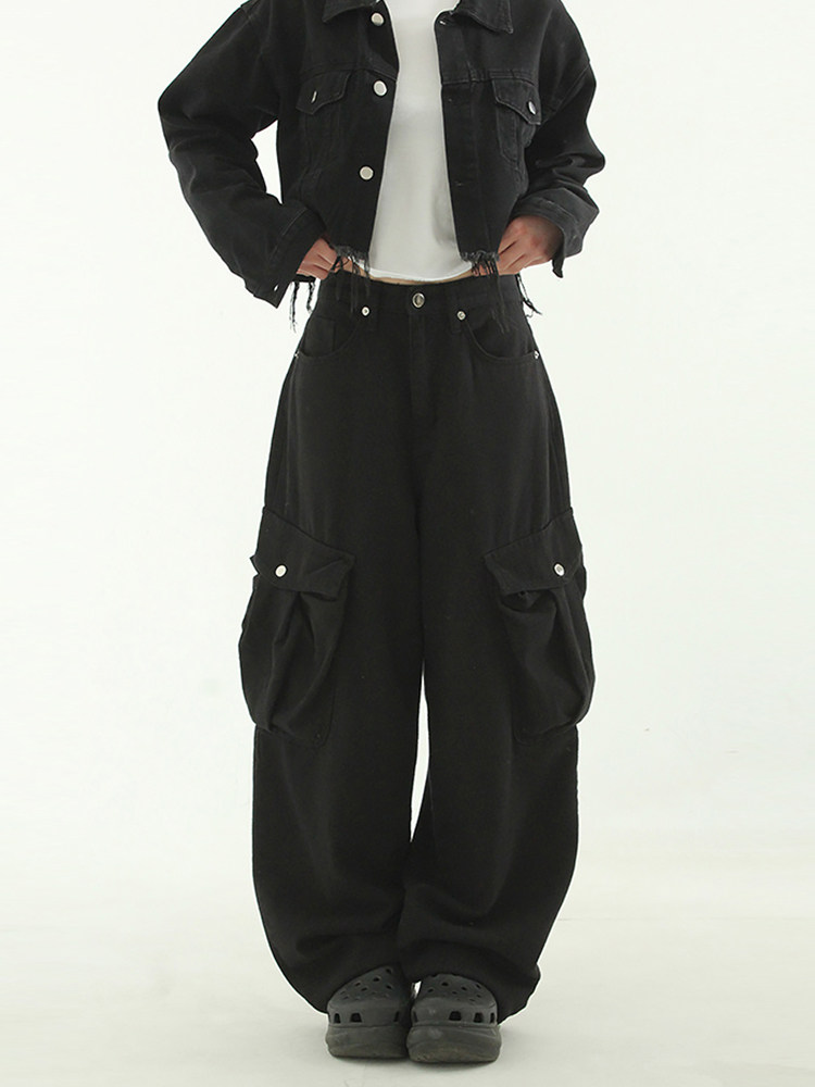 韩国代购23S/S organic cotton cargo pocket wide pants工装长裤