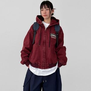 韩国代购 26A cotton oasis hood printed 外套 unisex zip