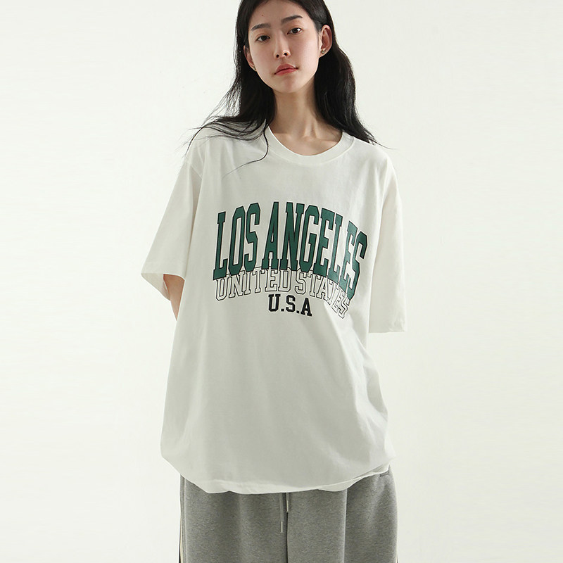 韩代25S/S LOS ANGELES printed cotton half tee (unisex)字母T