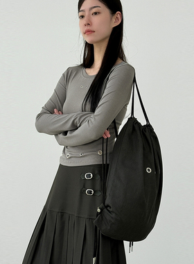 韩国代购25F/W eyelet washed cotton bucket back pack 抽绳背包