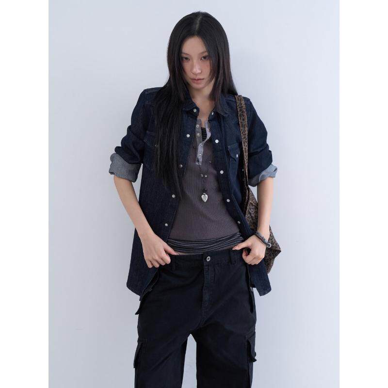 lowear韩代百搭长袖牛仔衬衫