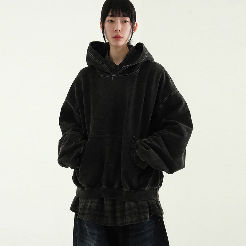 韩代24F/W washed cotton cropped hoody (unisex)水洗做旧帽衫
