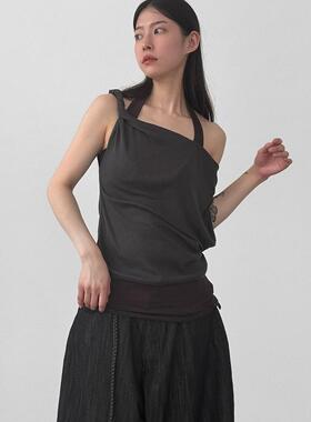 韩国代购26S/S twisted unbal shoulder tee 设计师不对称露肩T恤