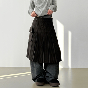 pocket pleated wrap 韩国代购 skirt stripe midi 条纹半身裙
