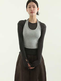 韩国代购fleece-lined halter neck sleeveless top小众设计背心