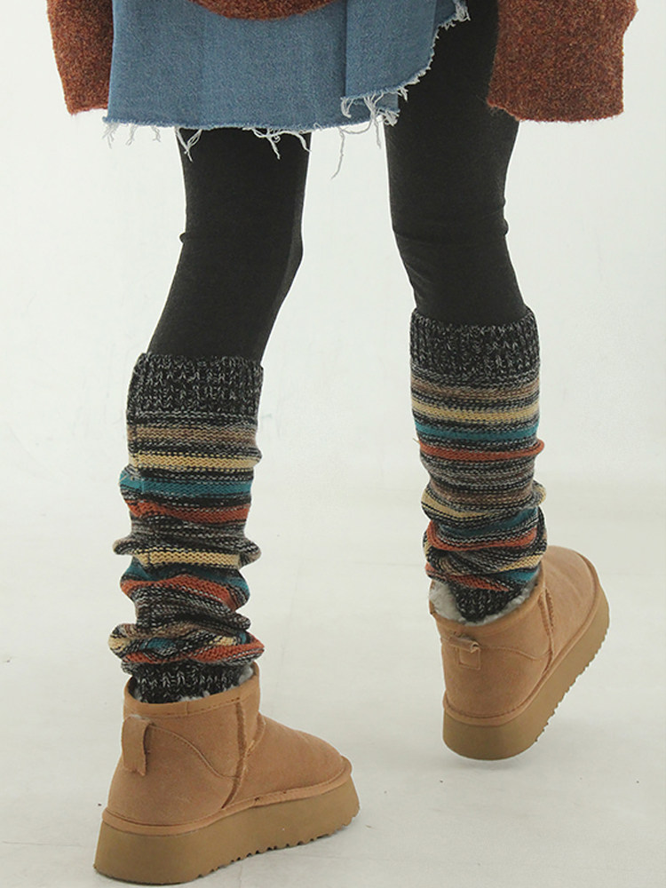 KOREA PURCHASING AGENT 23F W MIXED STRIPE KNIT LEG WARMER MIXED COLOR KNIT LEG COVER CASUAL