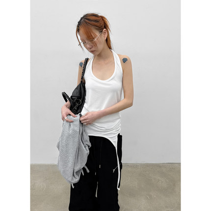 韩国代购26 Homade Strap Halter Long Sleeveless下飘带挂脖背心
