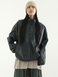 glossy anorak zip neck 亮面涂层半开外套百搭男女 韩国代购