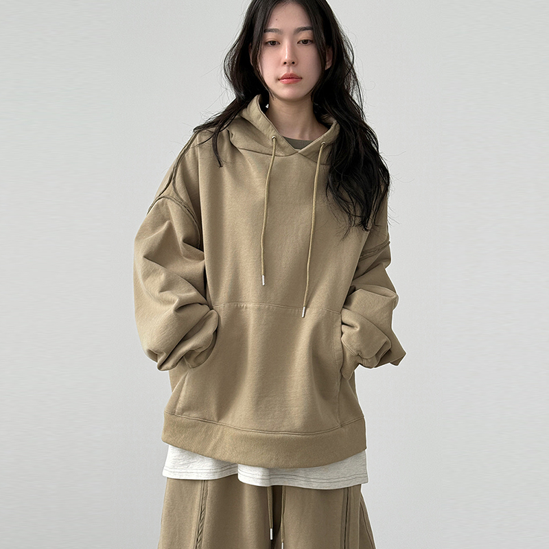 Localmansion韩代拼接宽松帽衫