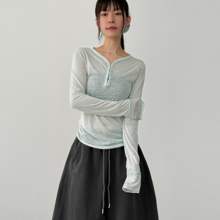 soft hook tee 韩国代购 薄透长袖 设计师款 打底T恤百搭休闲 26A