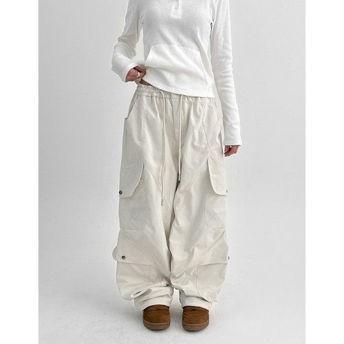 BLACKUP韩代松紧腰工装长裤