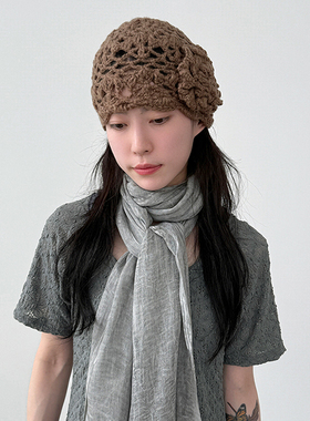 国内现货25F/W flower netting knit beanie 花朵针织网眼冷帽