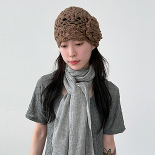 国内现货25F/W flower netting knit beanie 花朵针织网眼冷帽