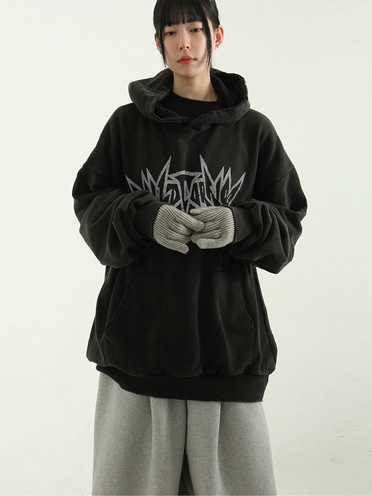 韩国代购23F/W HELL printed cotton hoody (unisex)字母宽松帽衫