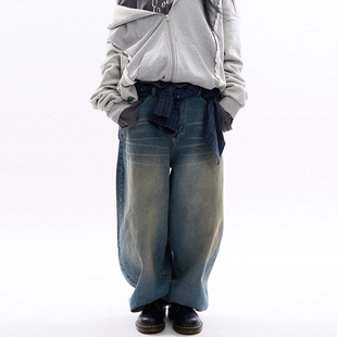 韩代Raucohouse Kingston half banding balloon denim pants 裤