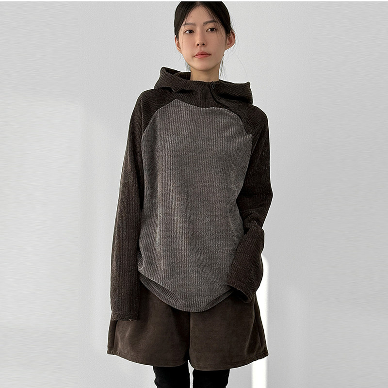 Localmansion韩代拼色针织帽衫