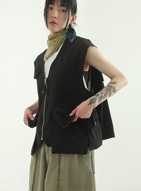 韩国代购24F/W paper muilti pocket vest (unisex) 设计师马甲
