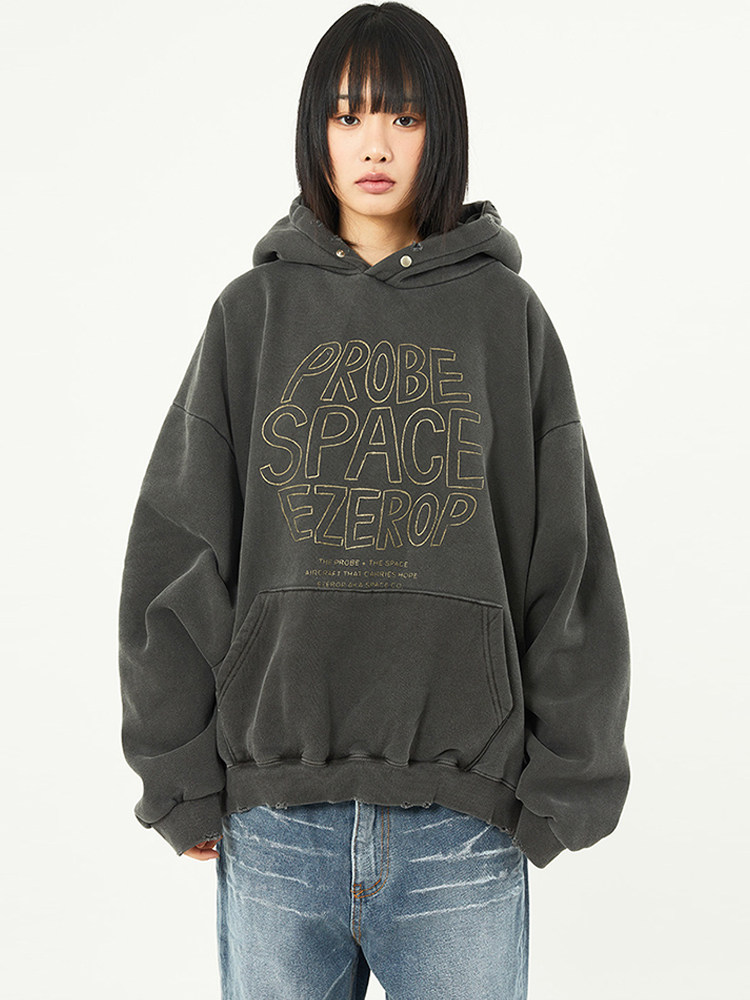 韩代Raucohouse Circle pigment damage over hoodie字母连帽卫衣