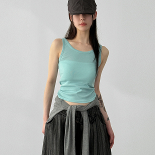 round cotton sleeveless 设计师半透背心上衣 韩国代购 top 26A