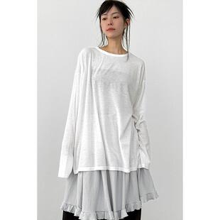 韩代26 oversize linen tee (unisex) 设计师款微透宽松长袖T恤