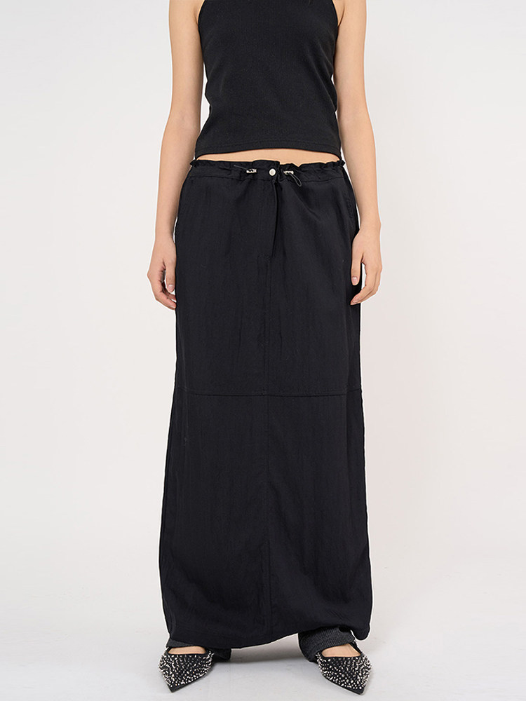 韩国代购 Raucohouse Mode slit string long skirt 时尚抽绳长裙