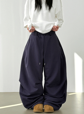 韩代napping-lined pin tuck wide banding patns (unisex)加绒裤