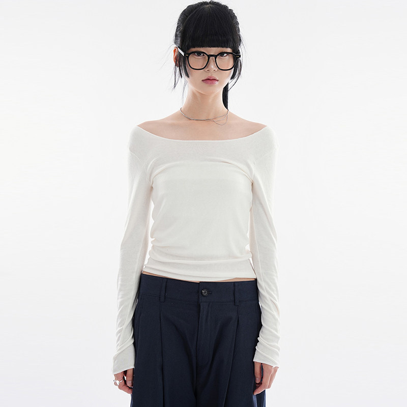 韩代Raucohouse Slender wool off-shoulder long sleeve 长袖T恤