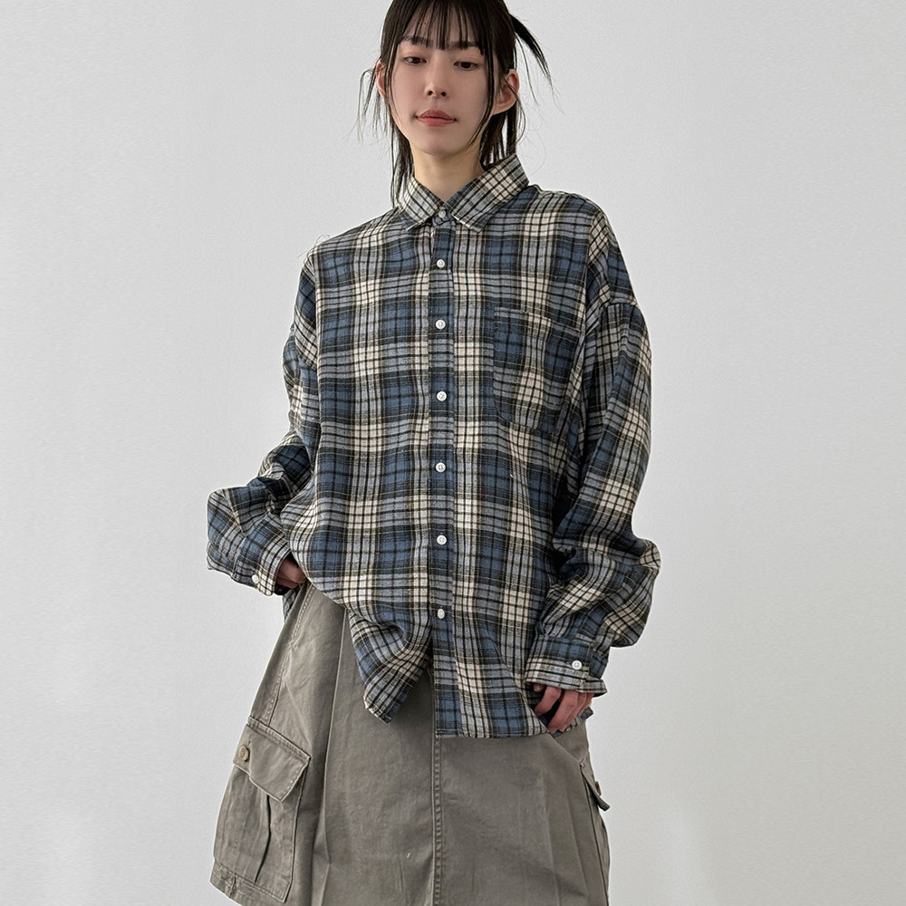 韩国代购26A/W daily check shirt (unisex) 设计师宽松格子衬衫