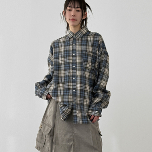 daily check shirt 韩国代购 设计师宽松格子衬衫 unisex 26A