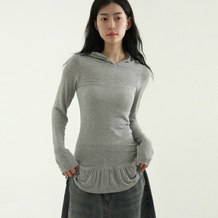 silket frill 长袖 25A 连帽上衣百搭 设计师款 tee 韩国代购 hood