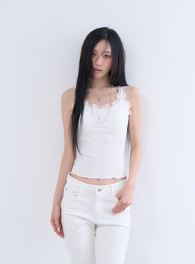 lowear韩代 lace rounding pad top 设计师款蕾丝花边打底背心女