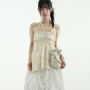 韩国现货24S/S organic linen shirring sleeveless top 吊带背心