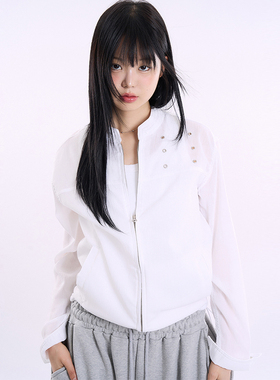 韩国代购 Raucohouse Even eyelet linen zip-up jacket 微透夹克