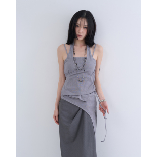 lowear韩代 two way wrap halter top 设计师层叠不对称挂脖背心