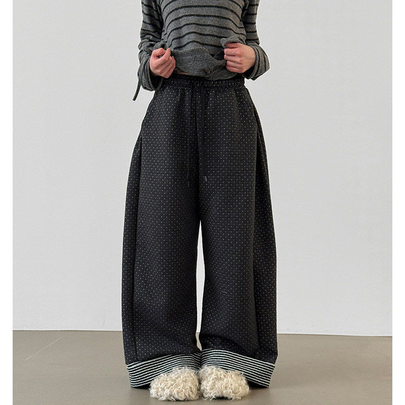 韩国代购26A/W mixed pattern bonding pants 设计师波点抽绳长裤