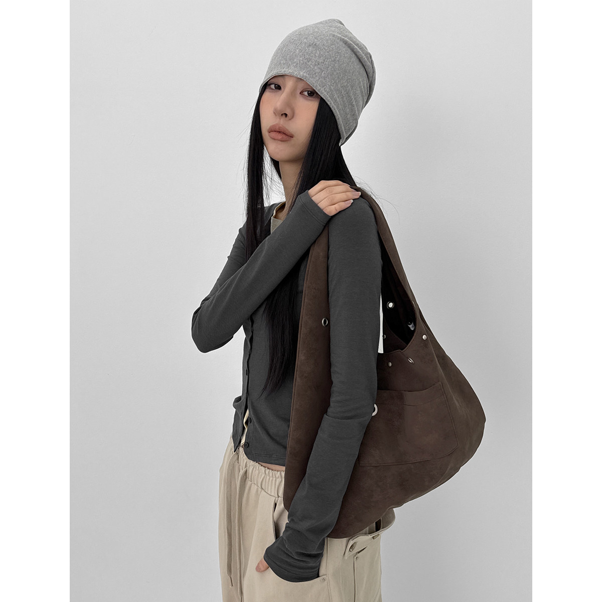 韩国代购26 Terryte Eyelet Leather Shoulder Bag 复古单肩包
