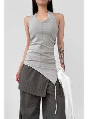 韩国代购26 halter neck section unbal sleeveless top 挂脖背心
