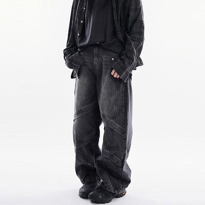 Raucohouse韩代复古拼接牛仔裤