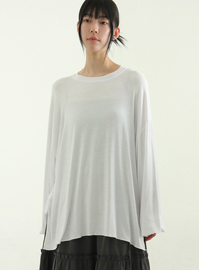 韩国代购24 silket rayon long tee 设计师款宽松半透长袖T恤百搭