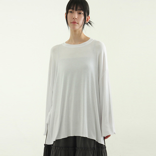 rayon long tee 韩国代购 宽松半透长袖 silket 设计师款 T恤百搭